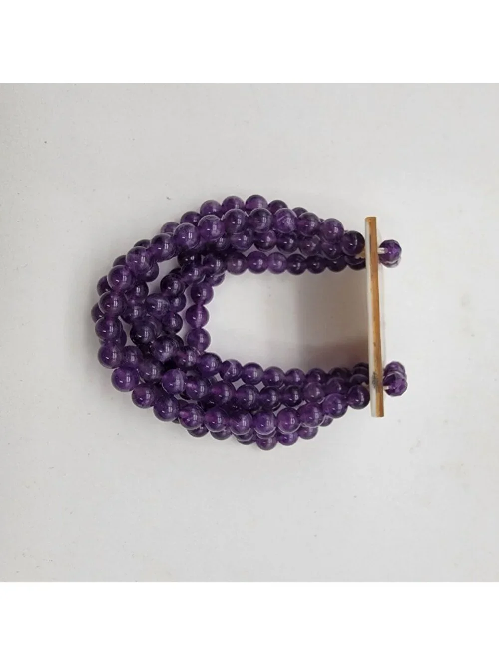 Multi-Strand Amethyst Gemstone Beaded Bracelet With Abalone Shell Panel - Picture 3 of 7